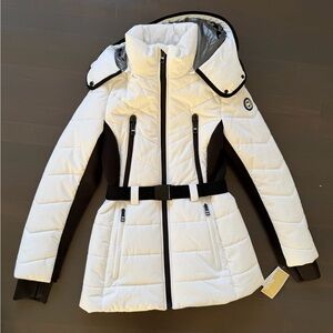 Michael Kors Women's Hooded Belted Quilted Insulated Puffer Jacket White Size S